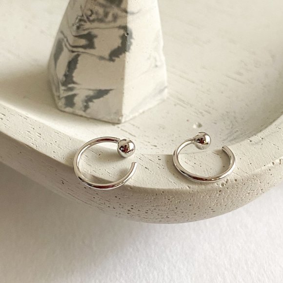 SILVER BALL HUGGIE HOOP EARRINGS - Picture 5 of 5